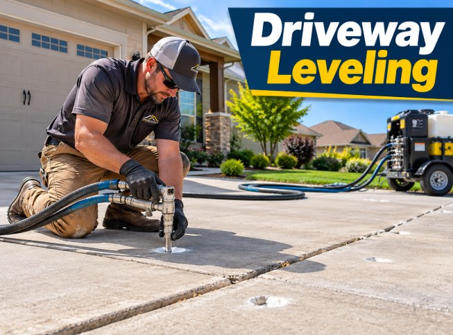 Long Beach Concrete Leveling technician performing driveway leveling