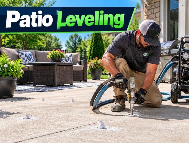 Long Beach Concrete Leveling technician performing patio leveling