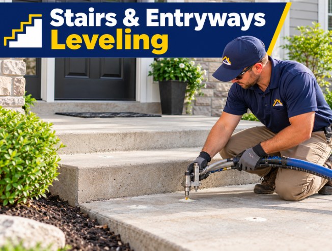 Long Beach Concrete Leveling technician performing stairs & entryways leveling