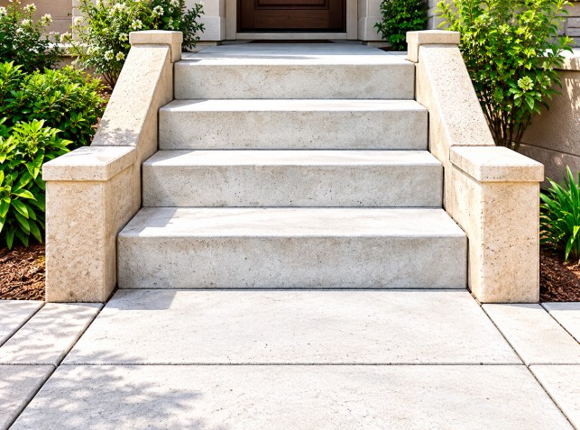 Level concrete entry stairs leading to a home